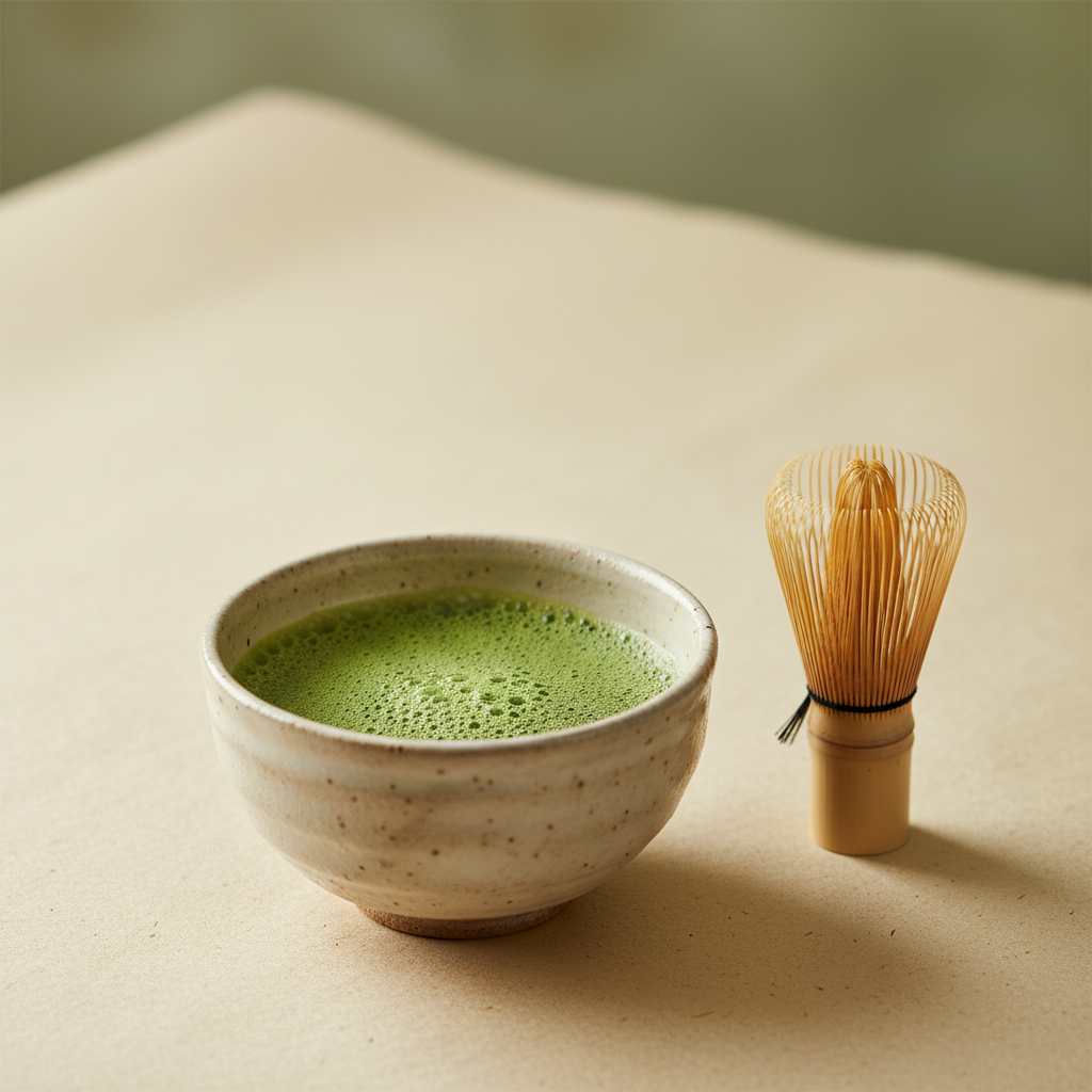 A bowl of vivid green matcha, freshly prepared